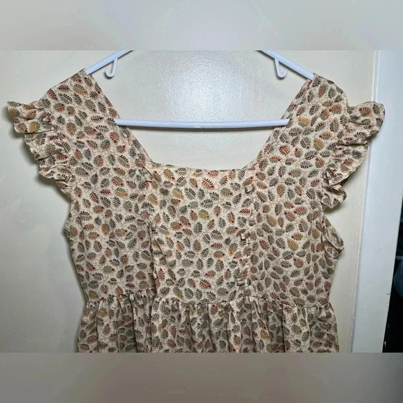 Mod Cloth Molly Bracken Size Large Cream Gold Foil Ruffle Fall V-Neck Blouse - Picture 11 of 12